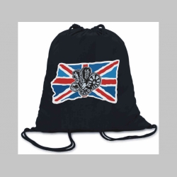 Union Jack - Britská vlajka s botami ľahké sťahovacie vrecko ( batôžtek / vak ) s čiernou šnúrkou, 100% bavlna 100 g/m2, rozmery cca. 37 x 41 cm